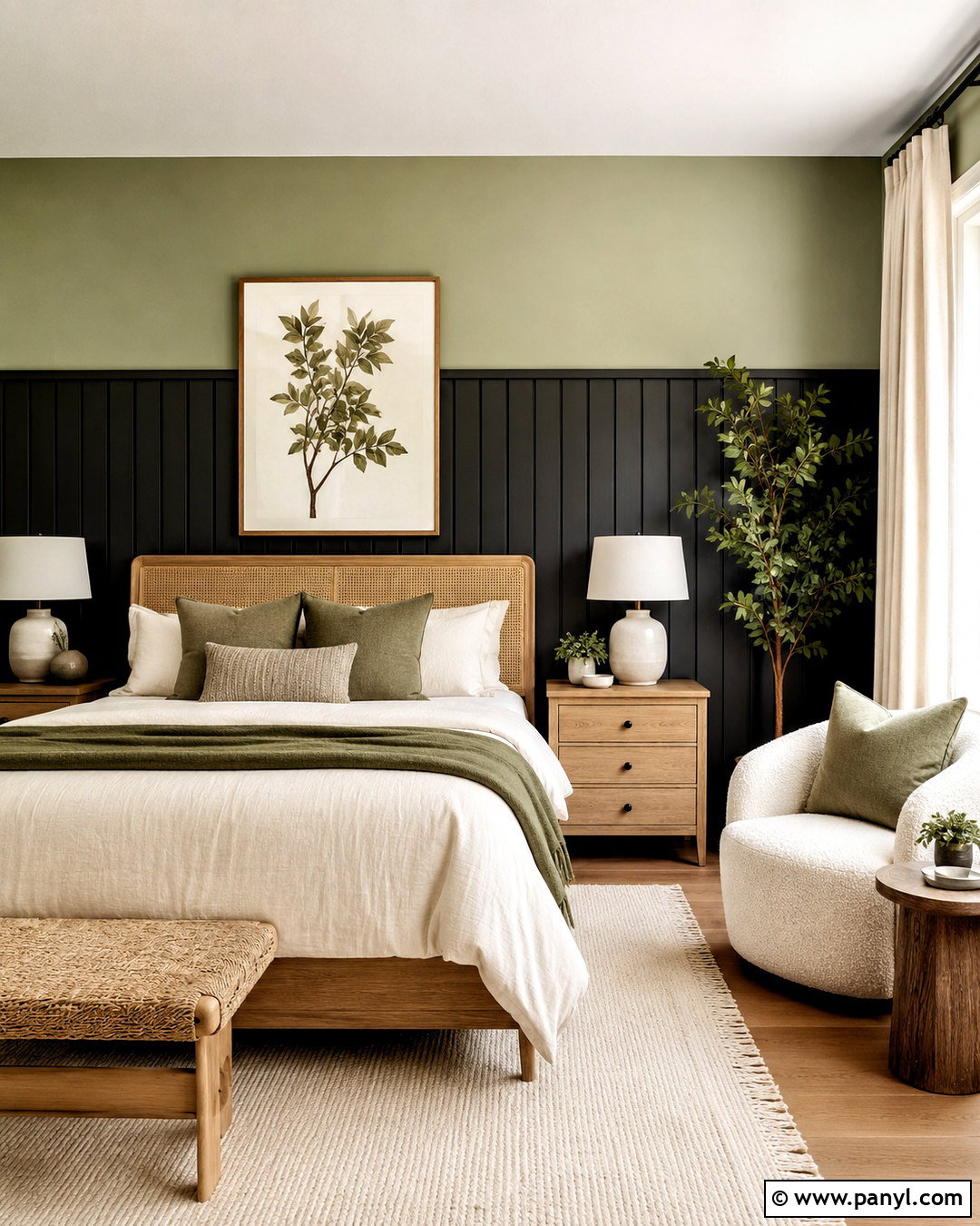 Black Paneling With Sage Green - 20 black panelling bedroom ideas