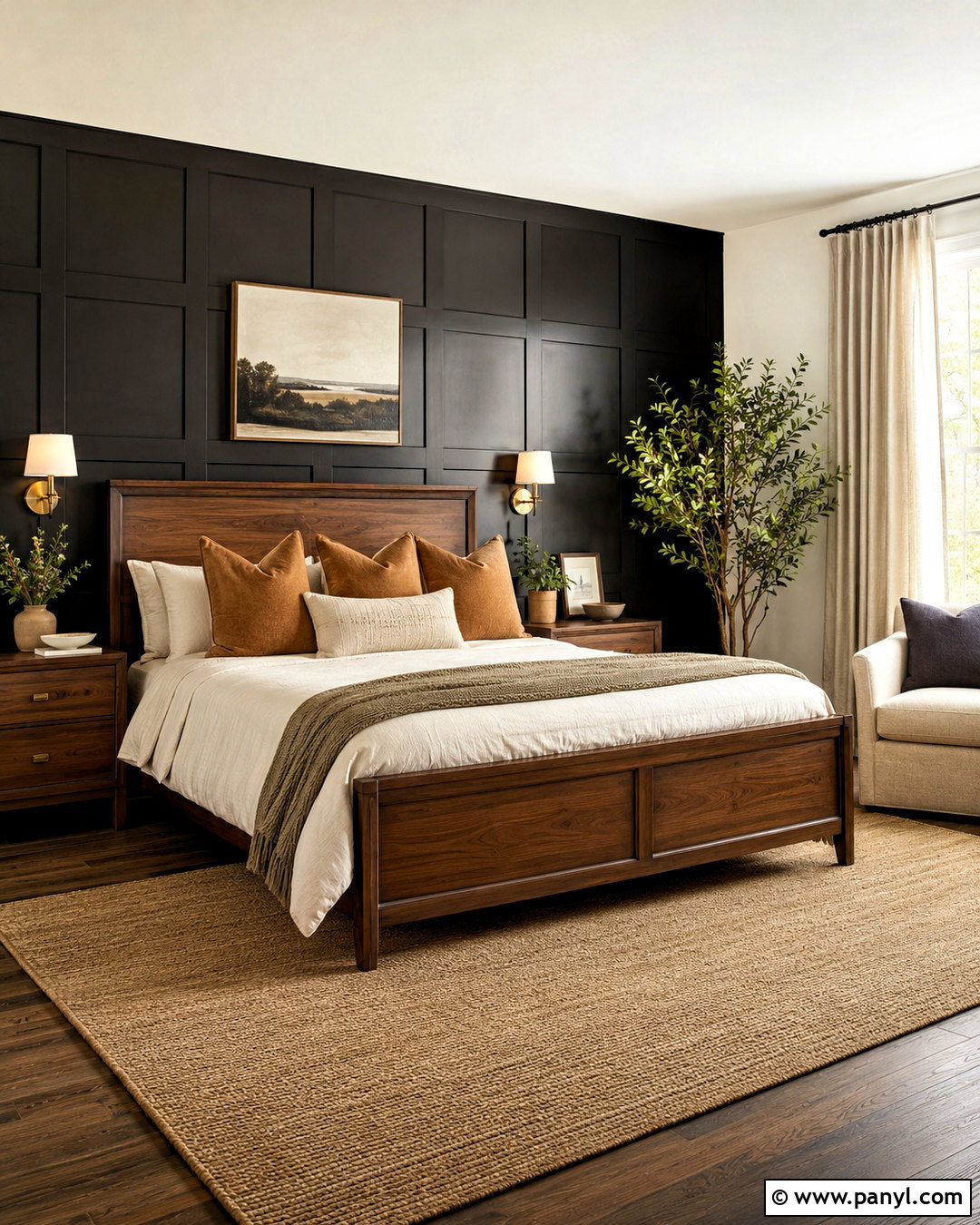 Black Paneling With Warm Wood - 20 black panelling bedroom ideas