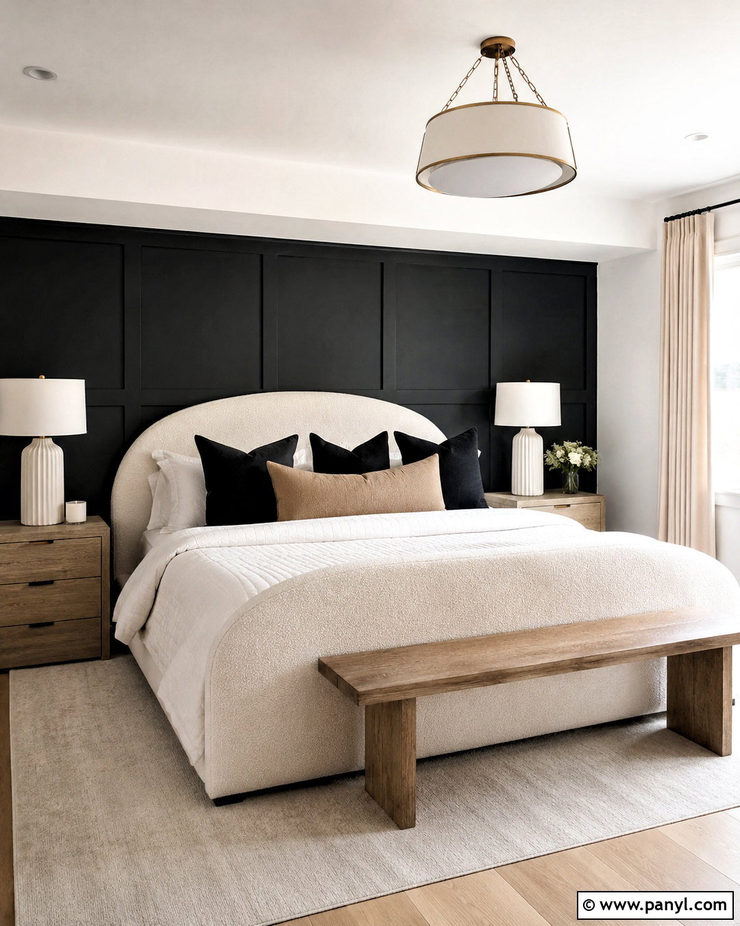Black Paneling With White Bedding - 20 black panelling bedroom ideas