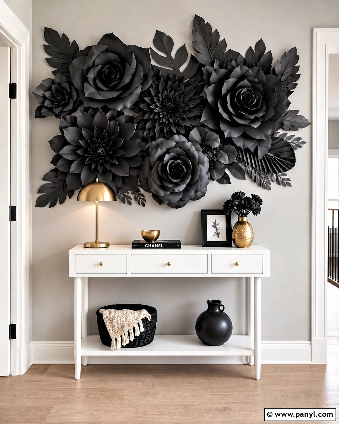 Black Paper Flower Wall - 20 black flower wall ideas