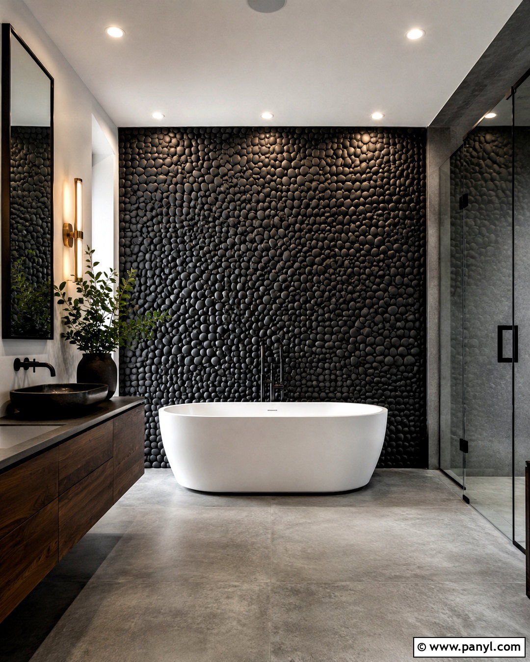 Black Pebble Wall Bathroom - 20 pebble wall ideas