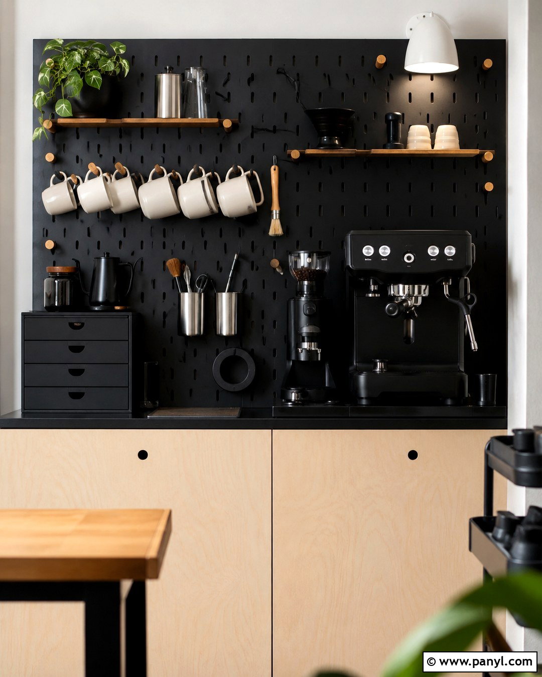 Black Pegboard Coffee Bar - 20 Black Accent Wall Coffee Bar Ideas