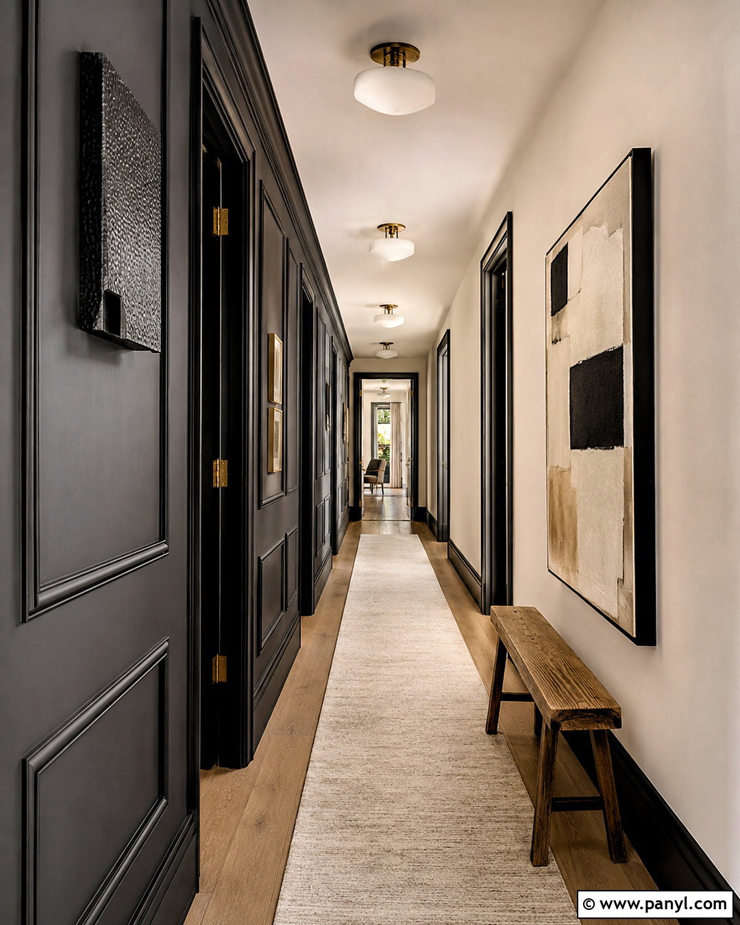 Black Picture Frame Molding Hallway Wall - 20 black textured wall ideas