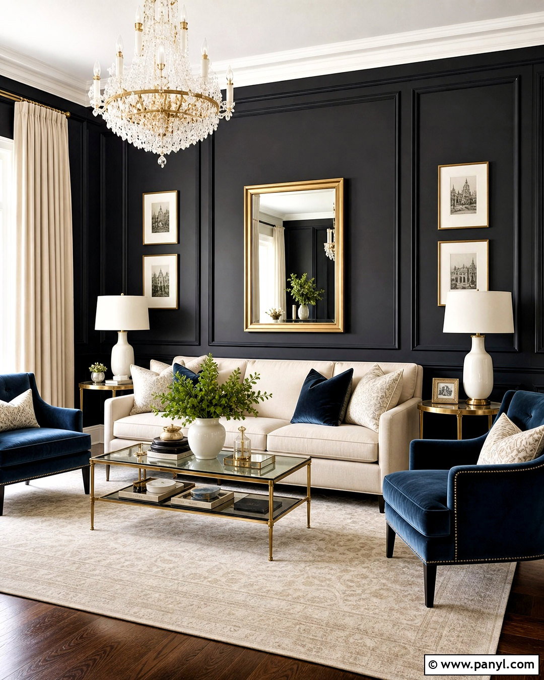 Black Picture Frame Molding Wall - 20 black feature wall living room ideas