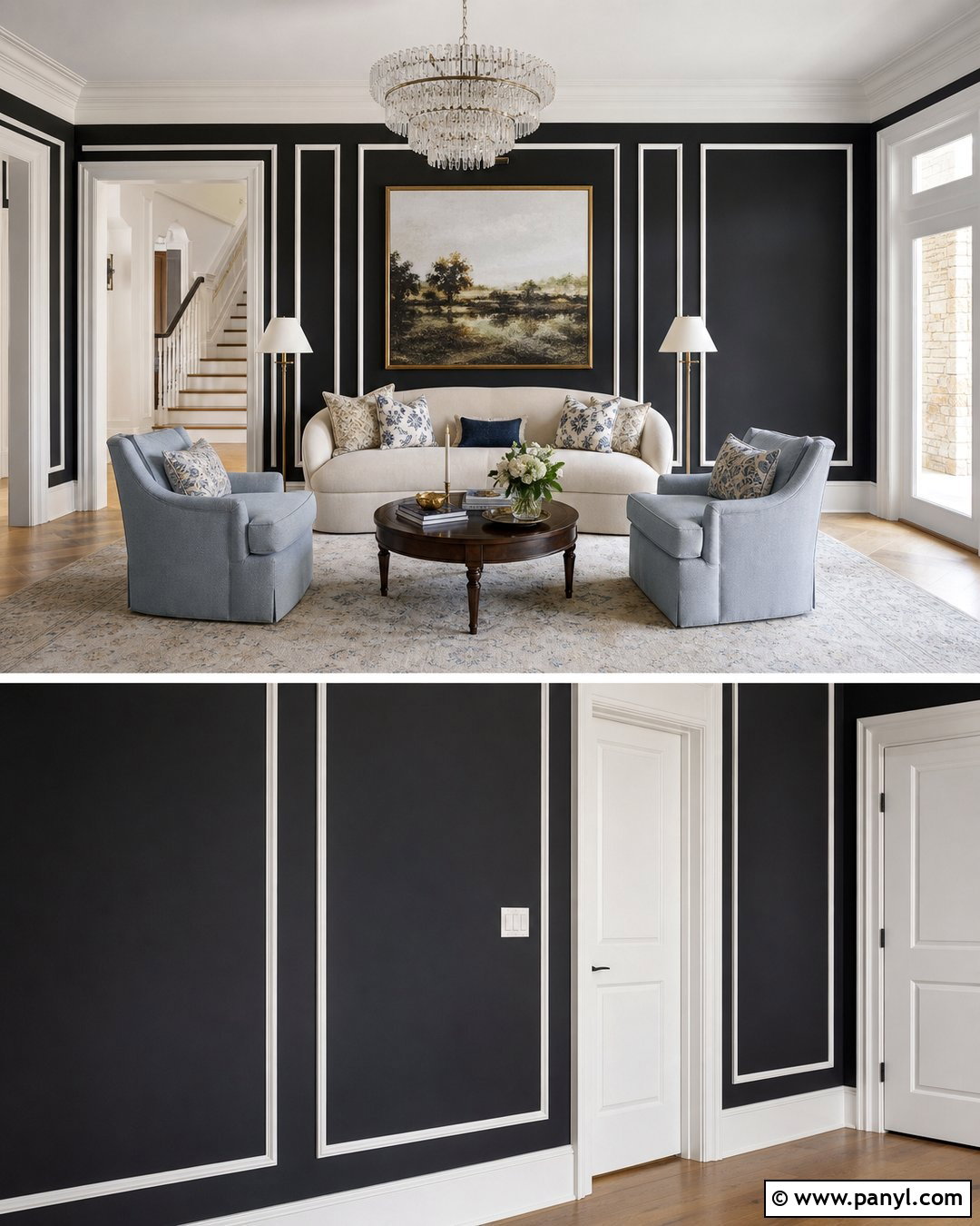 Black Picture Frame Wall With White Trim - 20 Black Wall With White Trim Ideas