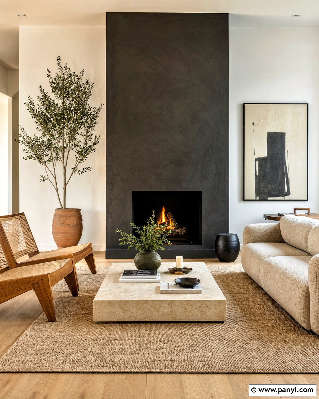 Black Plaster Fireplace With Minimal Decor - 20 living room with black fireplace ideas