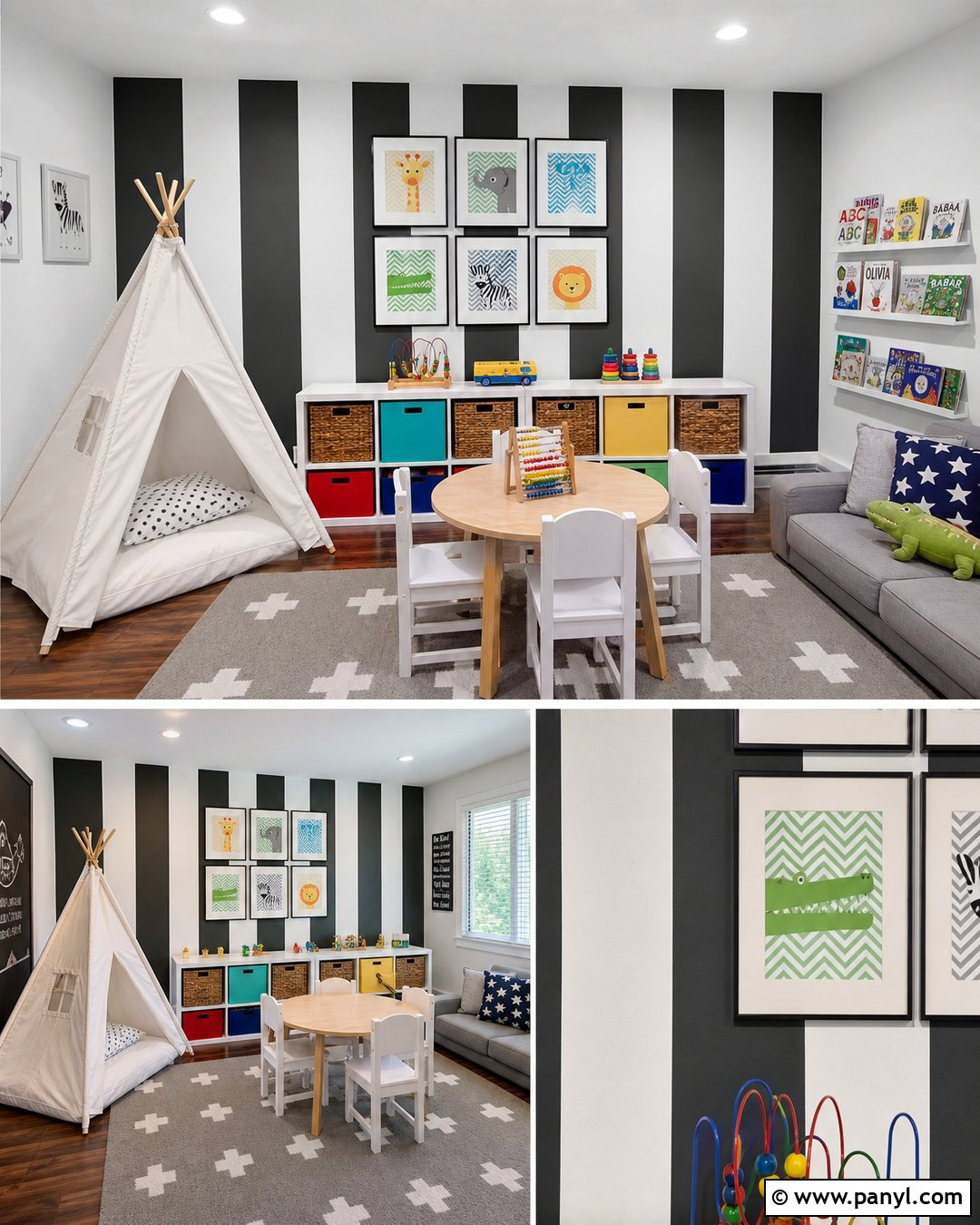 Black Playroom Wall With Broad White Stripes - 20 Black Wall With White Stripes