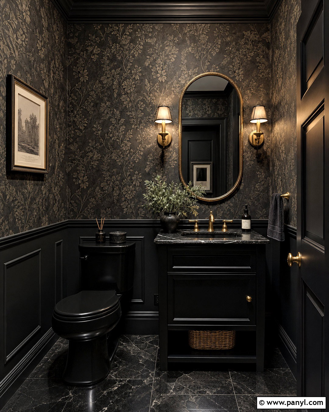 Black Powder Room - 20 all black bathroom ideas