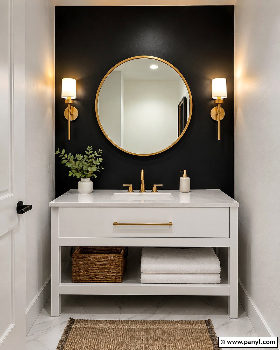 Black Powder Room Wall - 20 One Wall Painted Bathroom Ideas