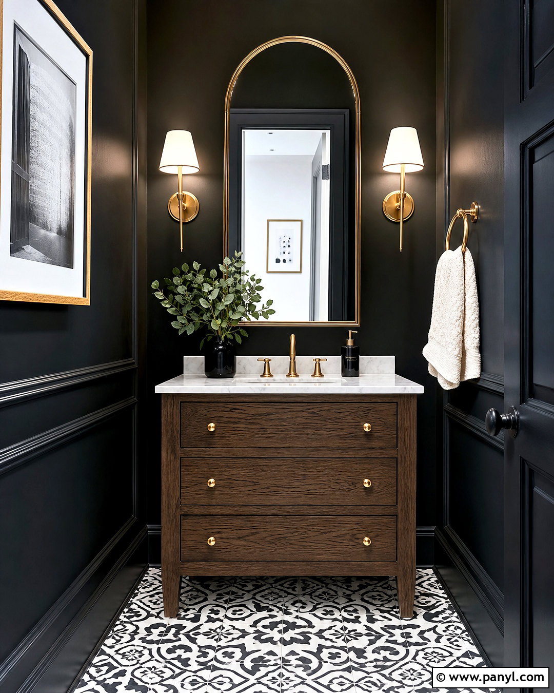 Black Powder Room Walls With White Marble - 20 black interior walls