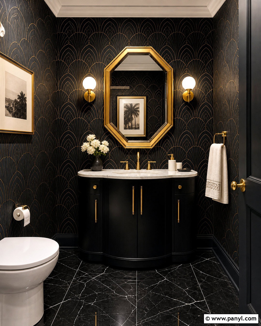Black Powder Room With Art Deco Decor - 20 black powder room ideas