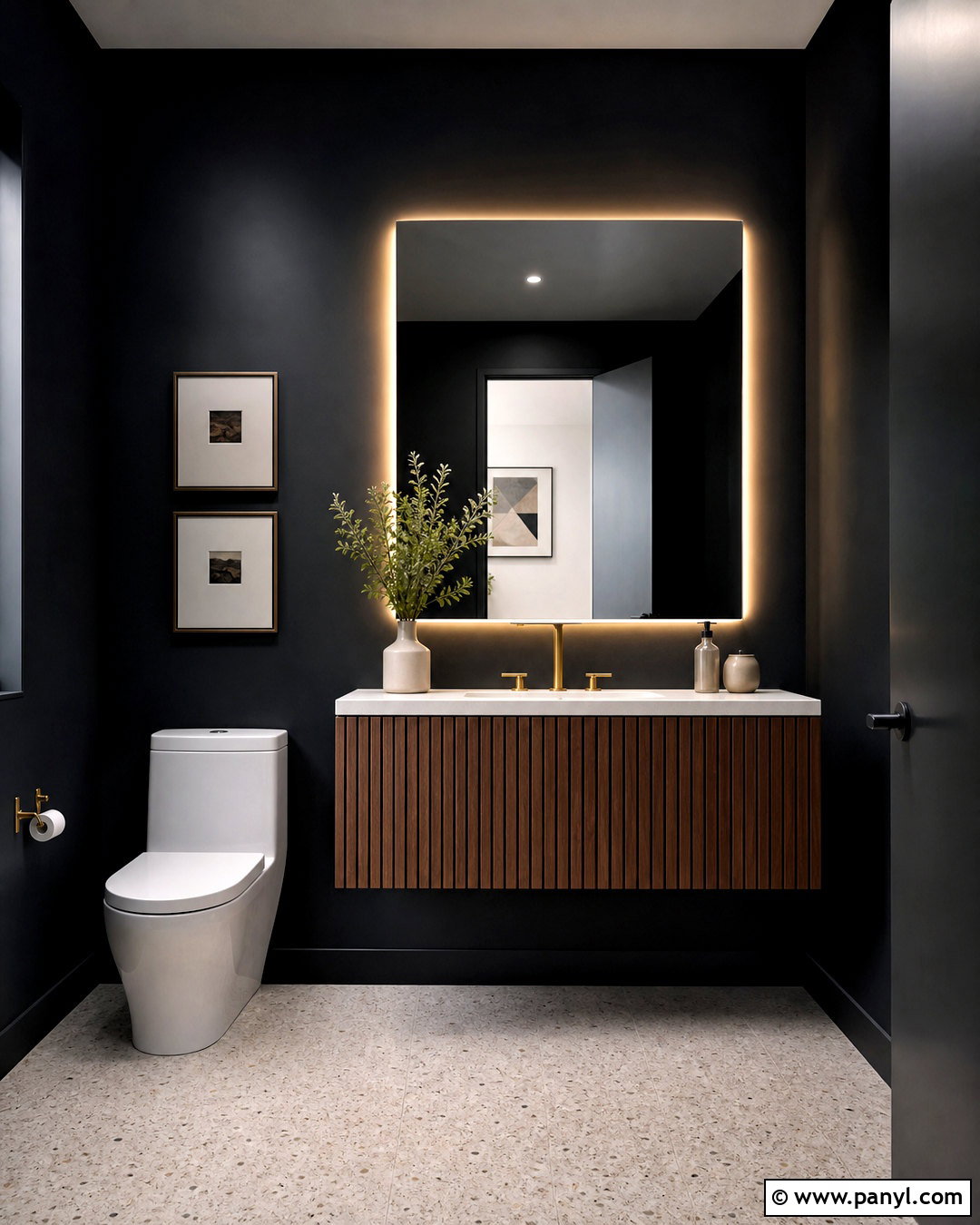 Black Powder Room With Floating Vanity - 20 black powder room ideas