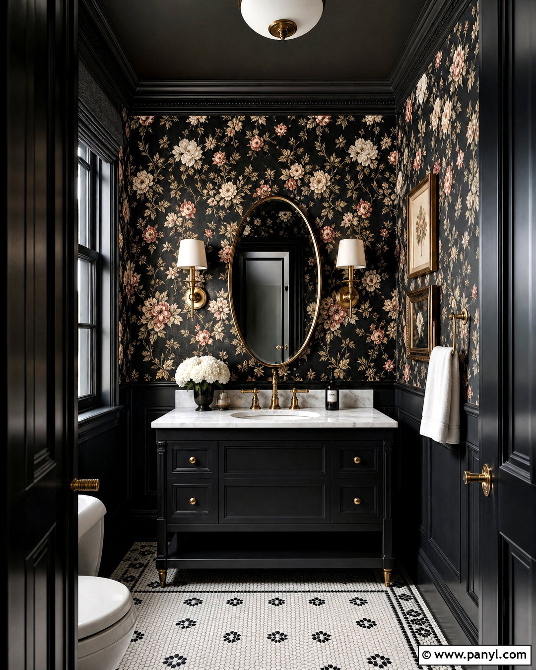Black Powder Room With Floral Wallpaper - 20 black room design ideas