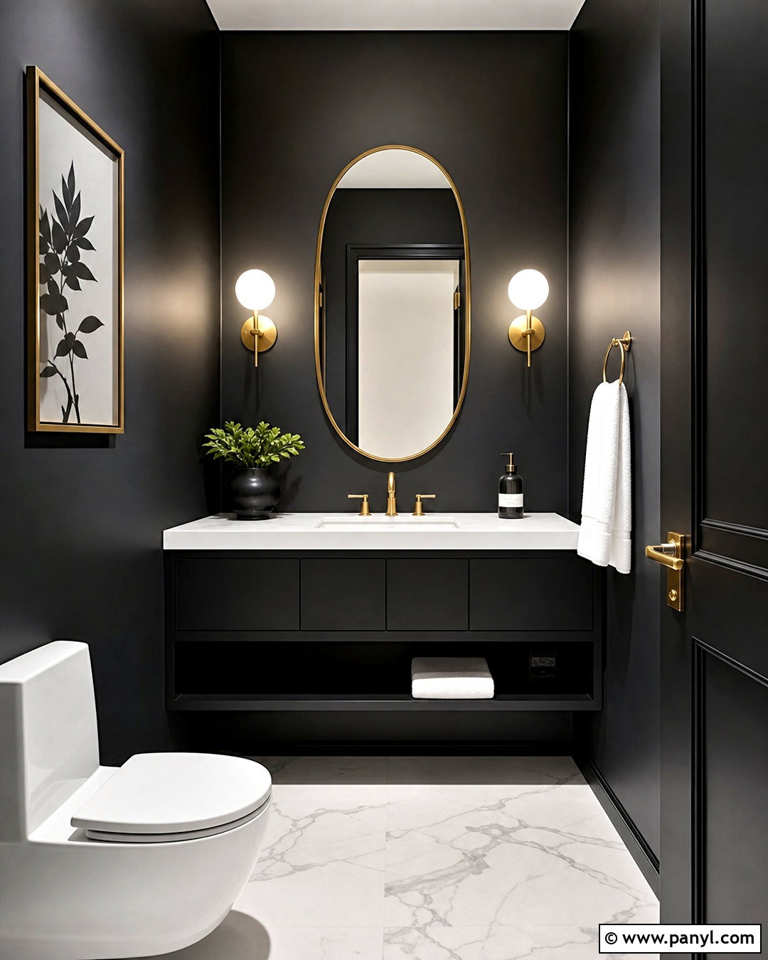 Black Powder Room With Gold Accents - 20 black powder room ideas
