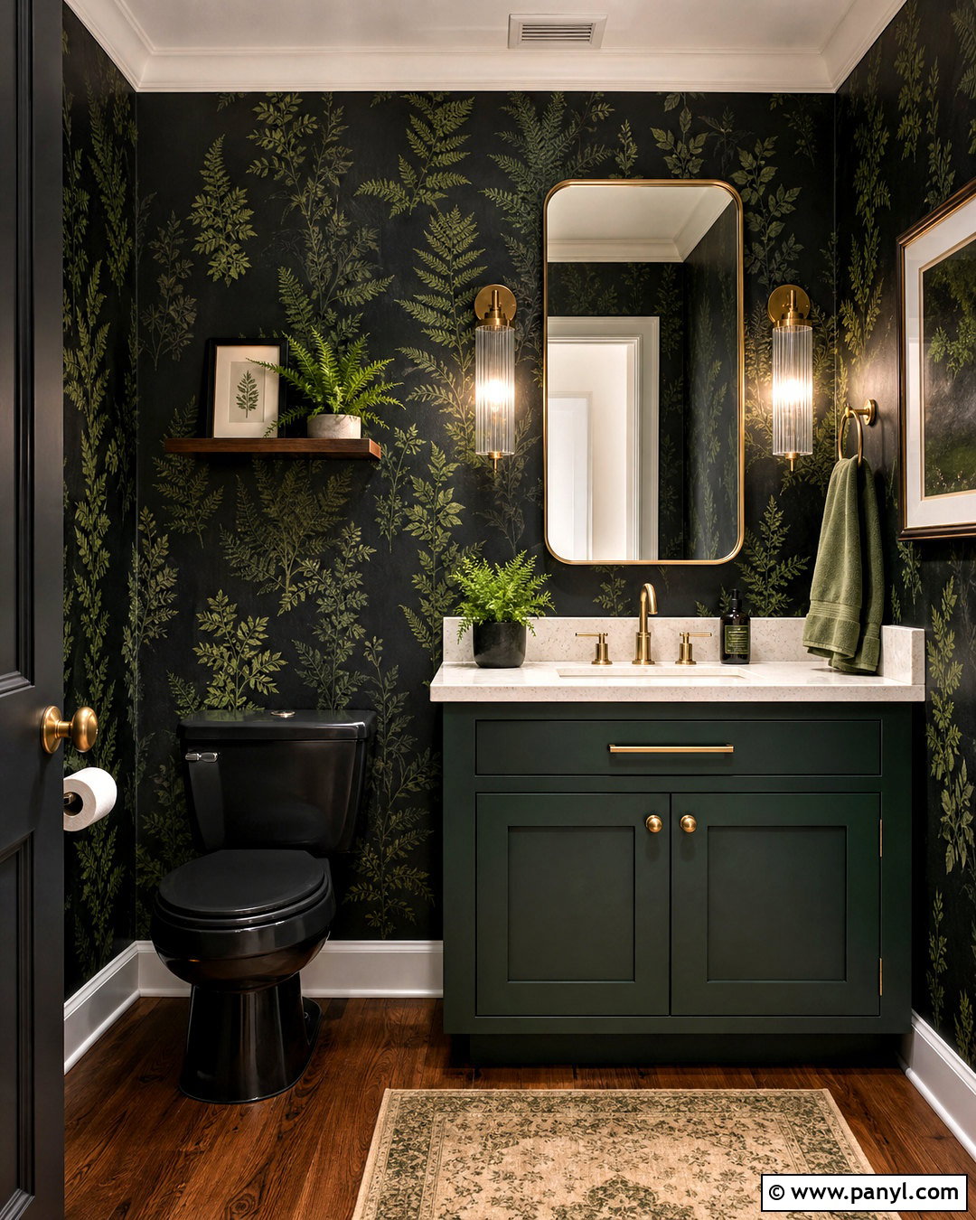 Black Powder Room With Green Accents - 20 black powder room ideas