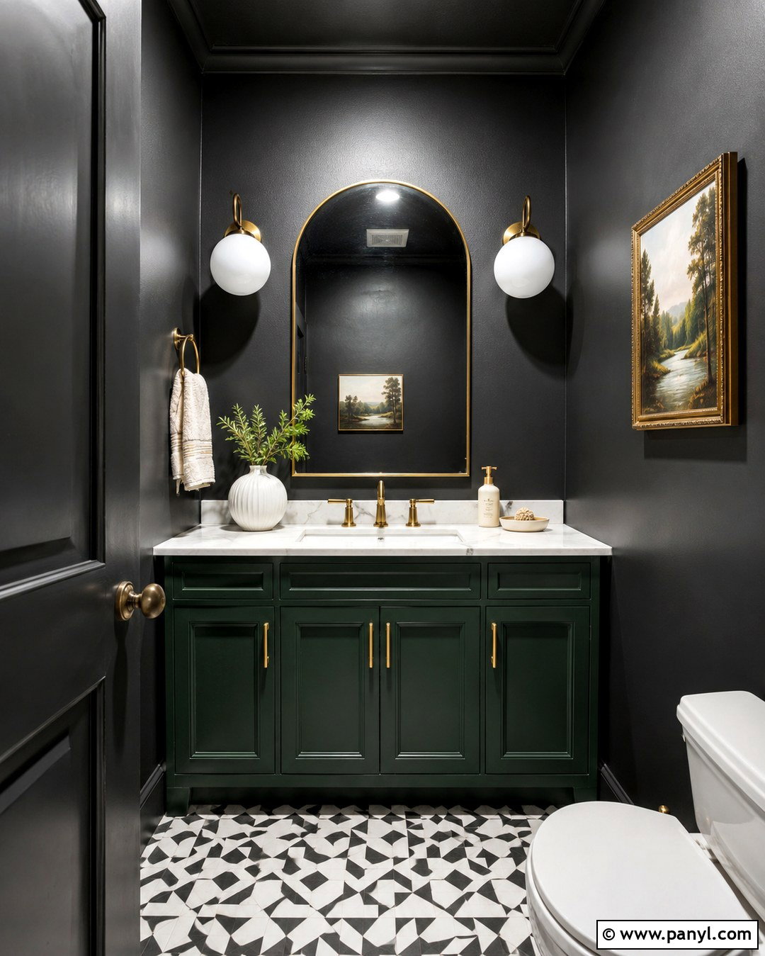 Black Powder Room With Green Vanity - 20 Green And Black Painted Room Ideas