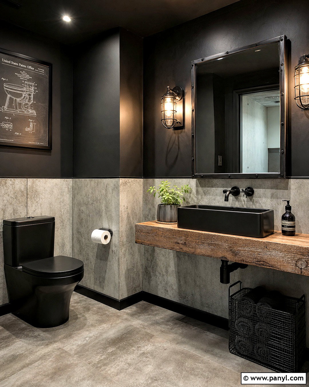 Black Powder Room With Industrial Decor - 20 black powder room ideas