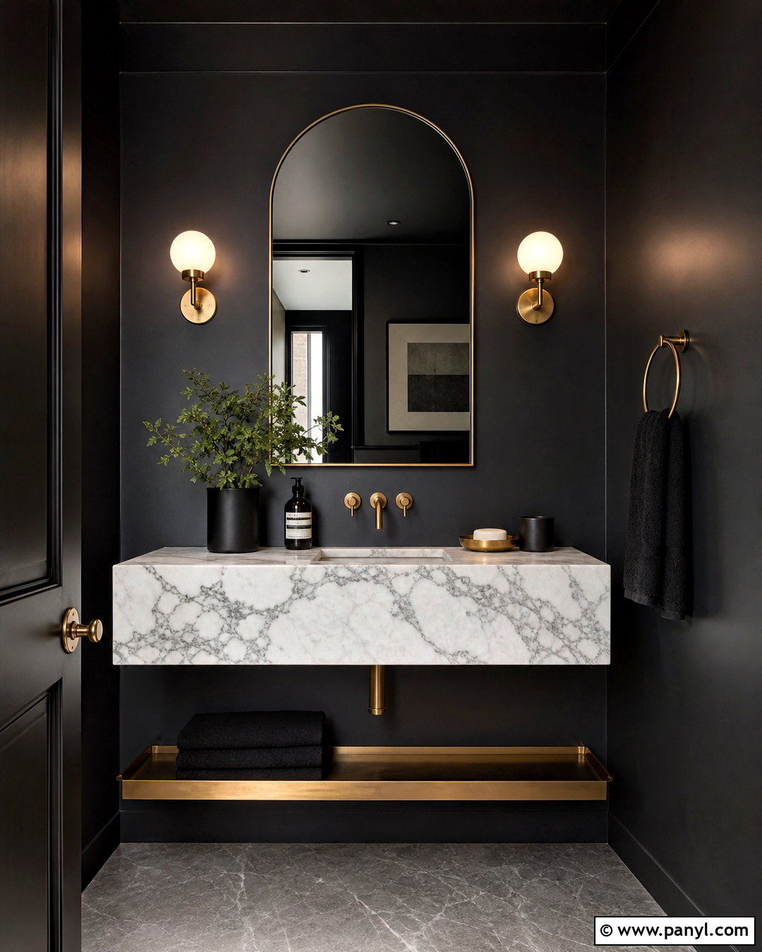 Black Powder Room With Marble Sink - 20 black powder room ideas