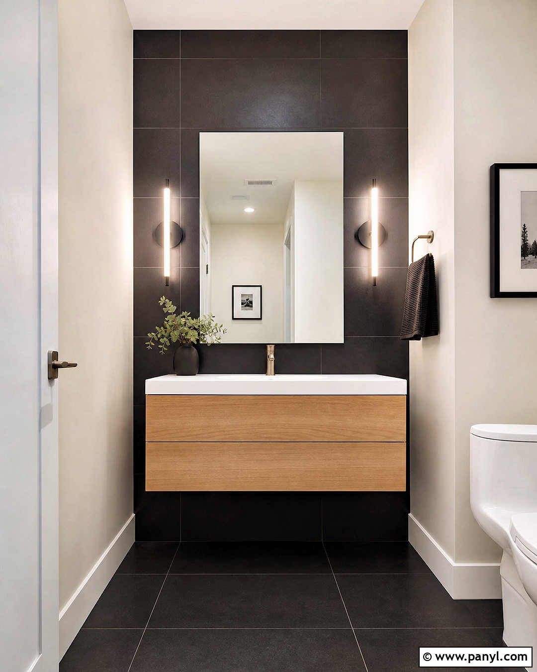 Black Powder Room With Modern Tile - 20 black powder room ideas