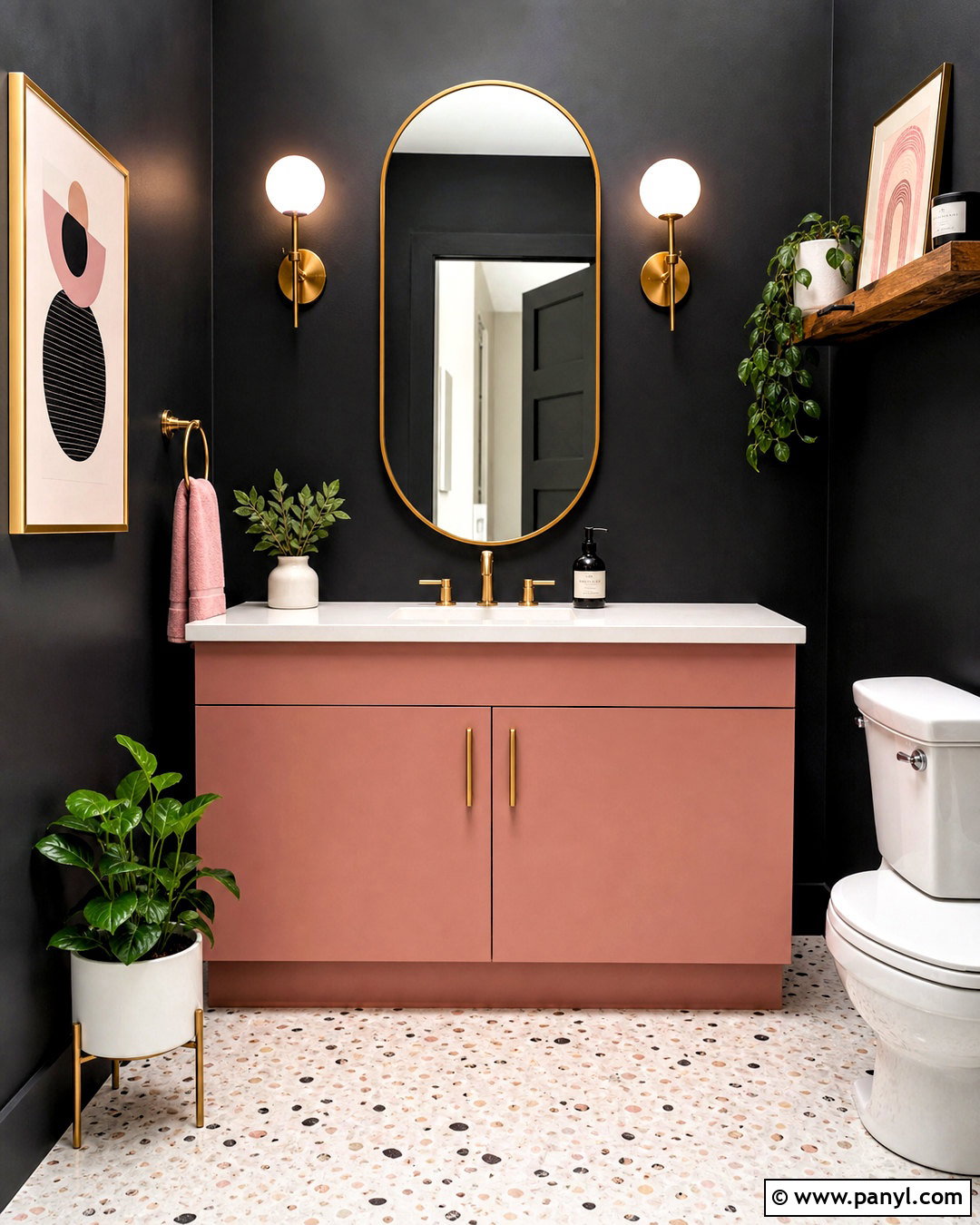 Black Powder Room With Pink Accents - 20 black powder room ideas
