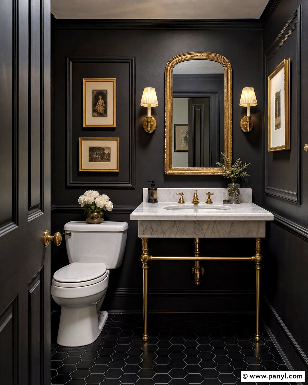 Black Powder Room With Vintage Fixtures - 20 black powder room ideas