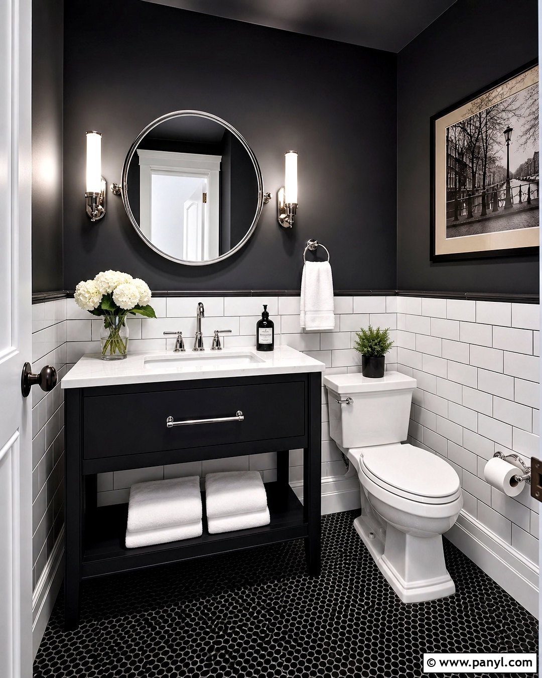 Black Powder Room With White Subway Tile - 20 black powder room ideas