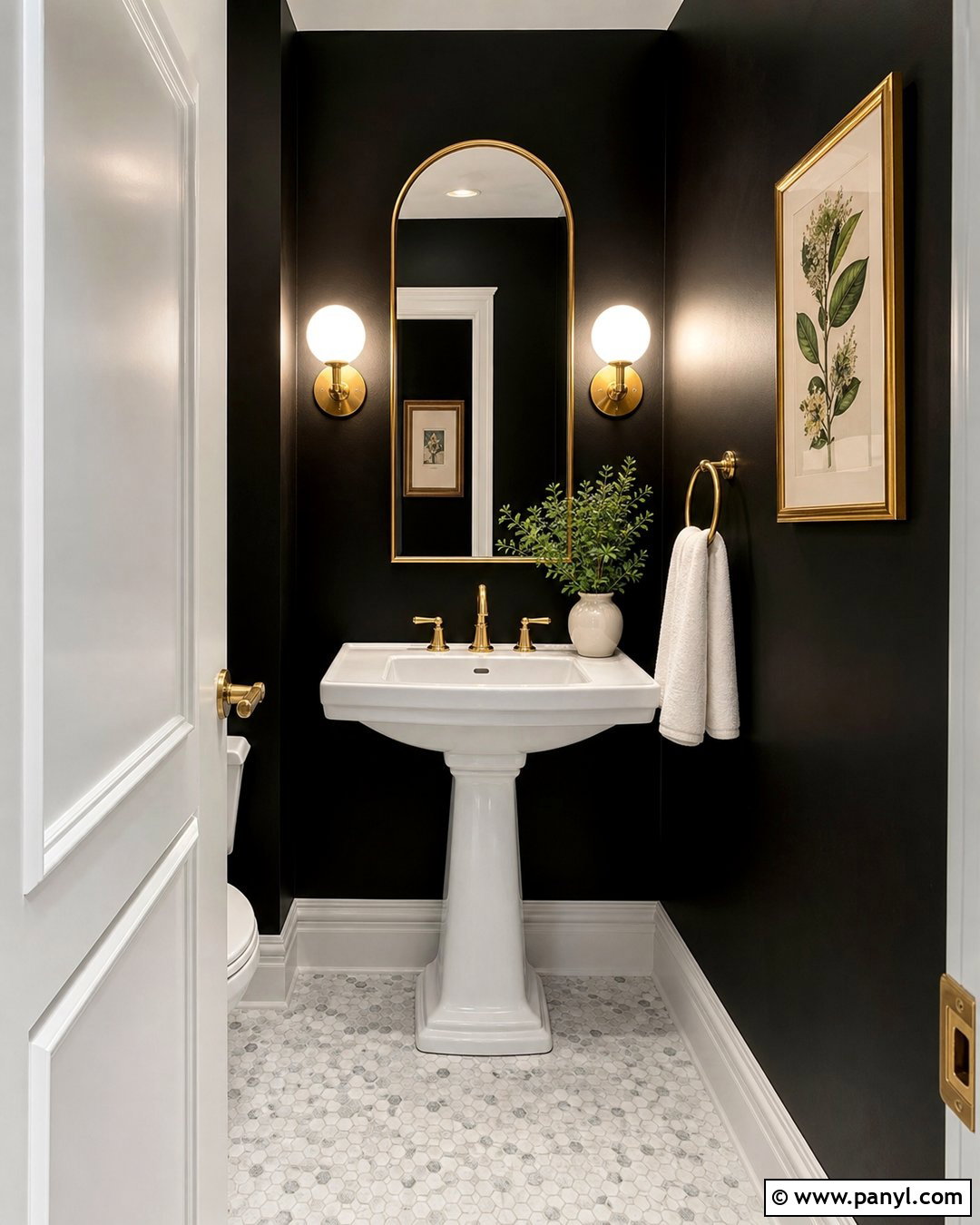 Black Powder Room With White Trim - 30 Black Walls White Trim Ideas