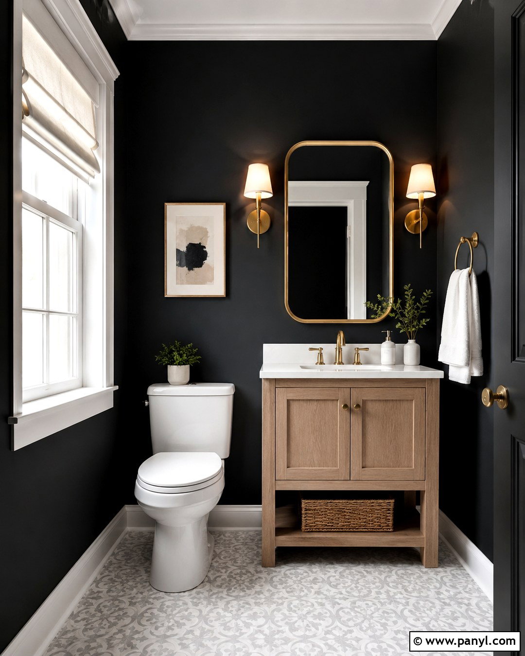 Black Powder Room With White Windows - 20 Dark Walls White Windows