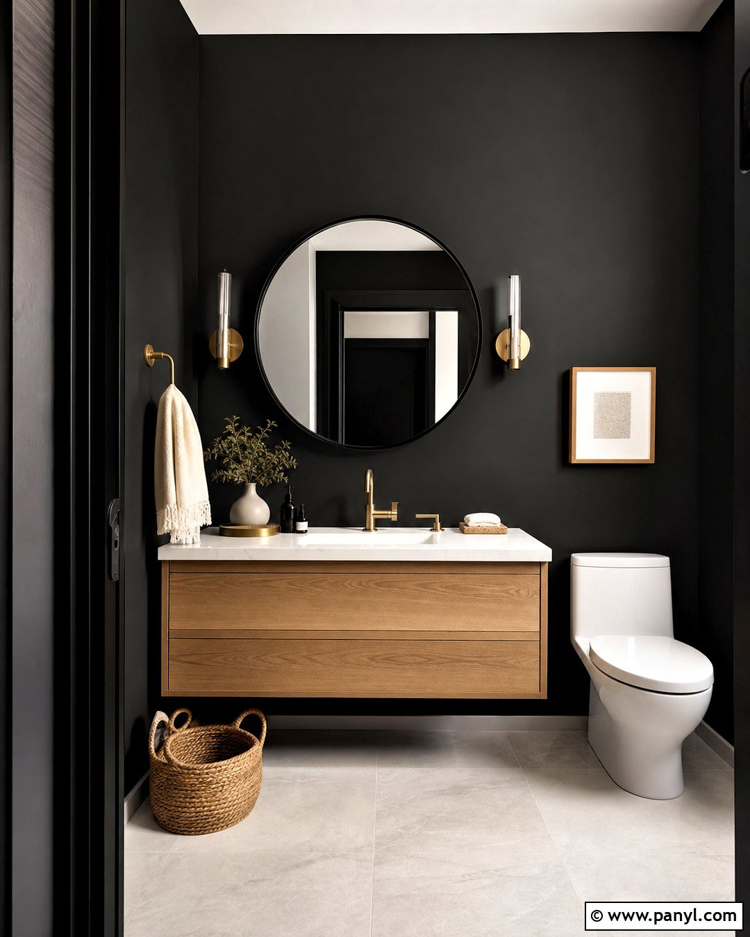 Black Powder Room With Wood Vanity - 20 black powder room ideas