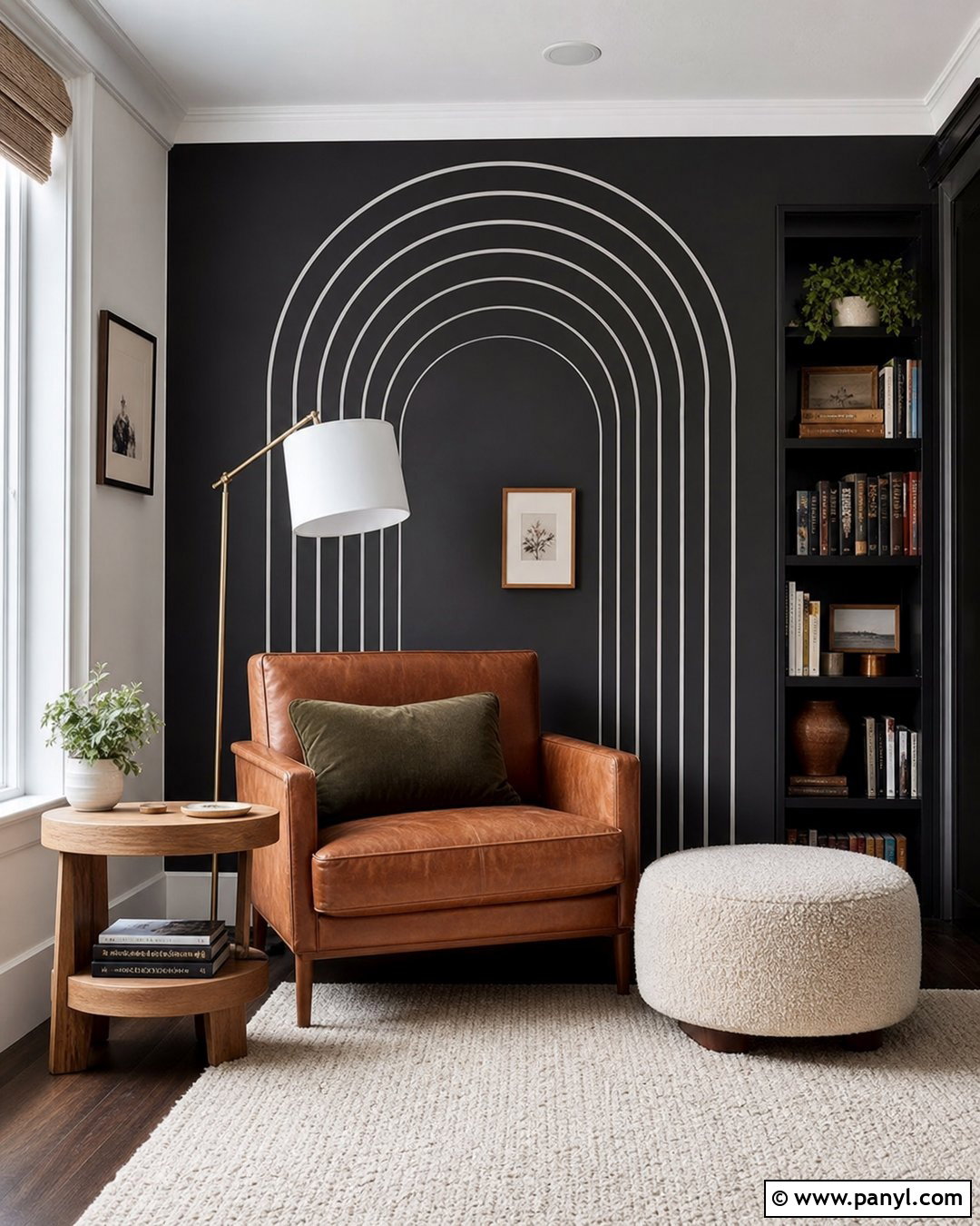Black Reading Nook Wall With Arched White Stripes - 20 Black Wall With White Stripes