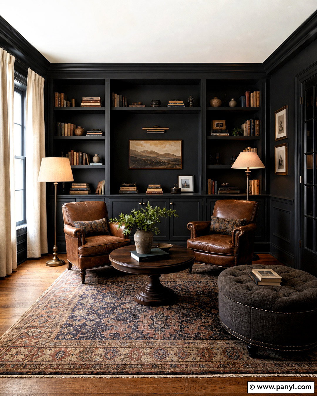 Black Reading Room With Leather Chairs - 20 black room design ideas