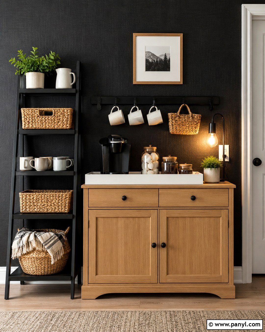 Black Renter-Friendly Coffee Bar - 20 Black Accent Wall Coffee Bar Ideas