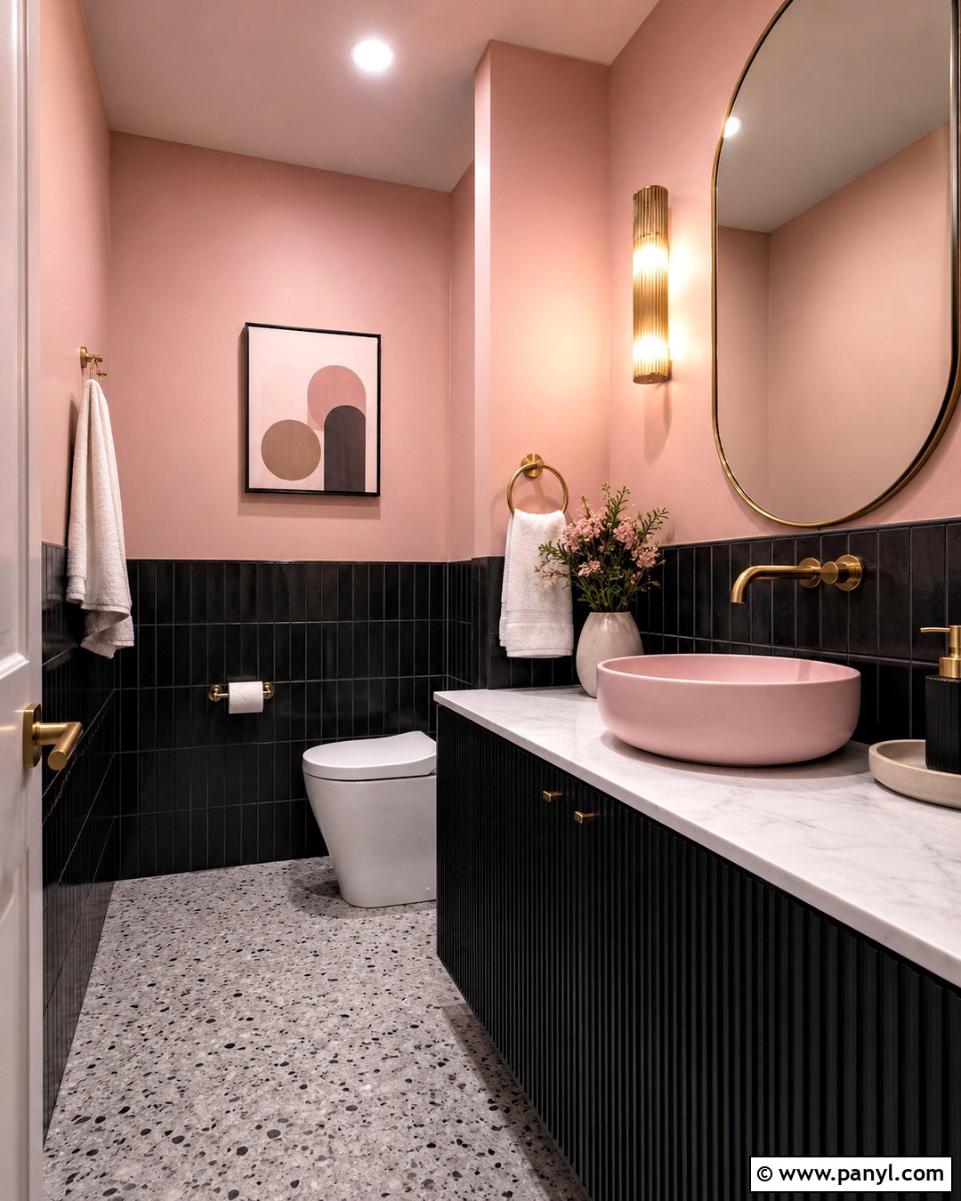 Black Restroom With Blush Pink - 20 black restroom ideas