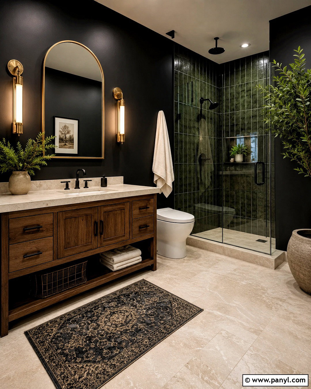 Black Restroom With Dark Green - 20 black restroom ideas