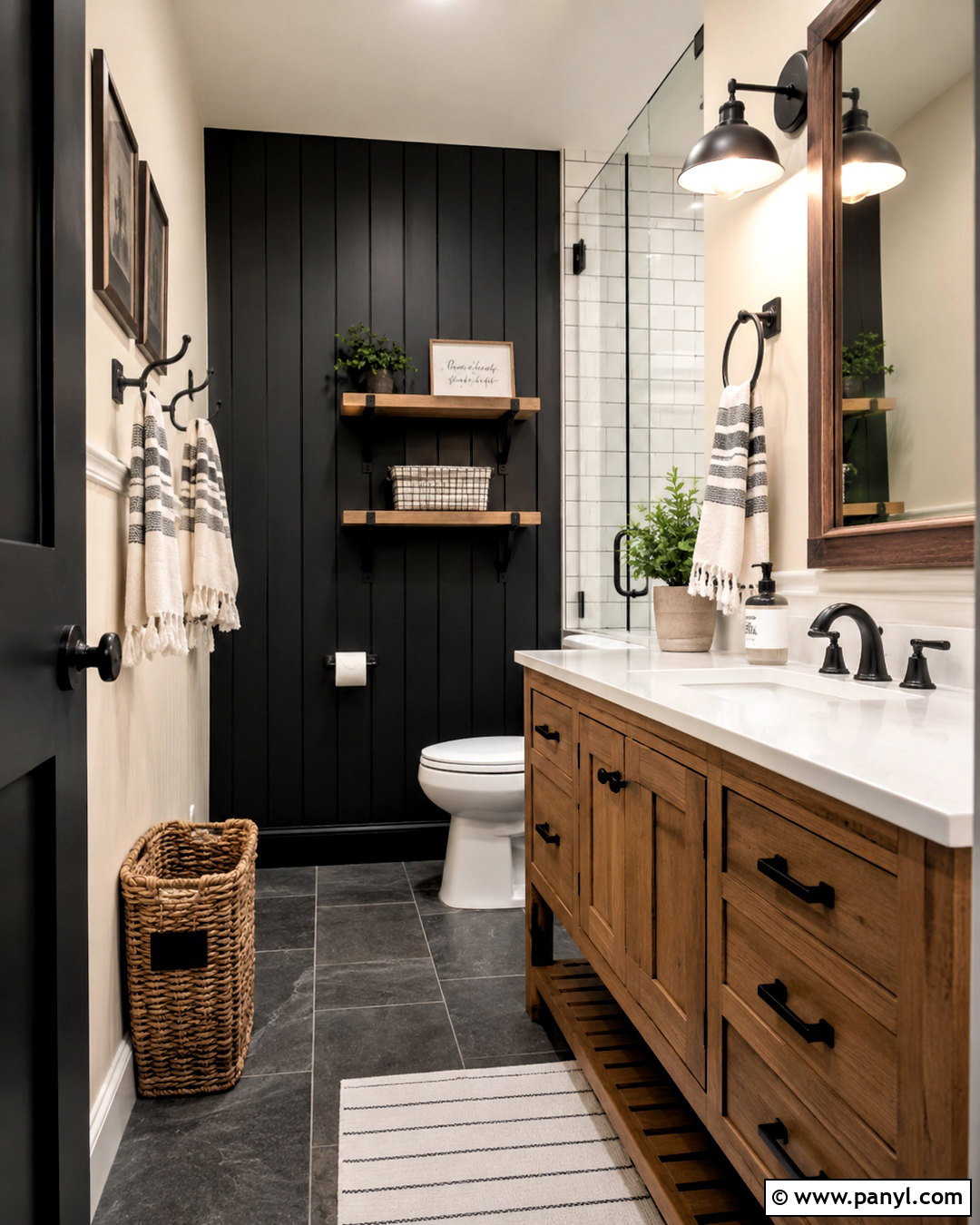 Black Restroom With Farmhouse Details - 20 black restroom ideas