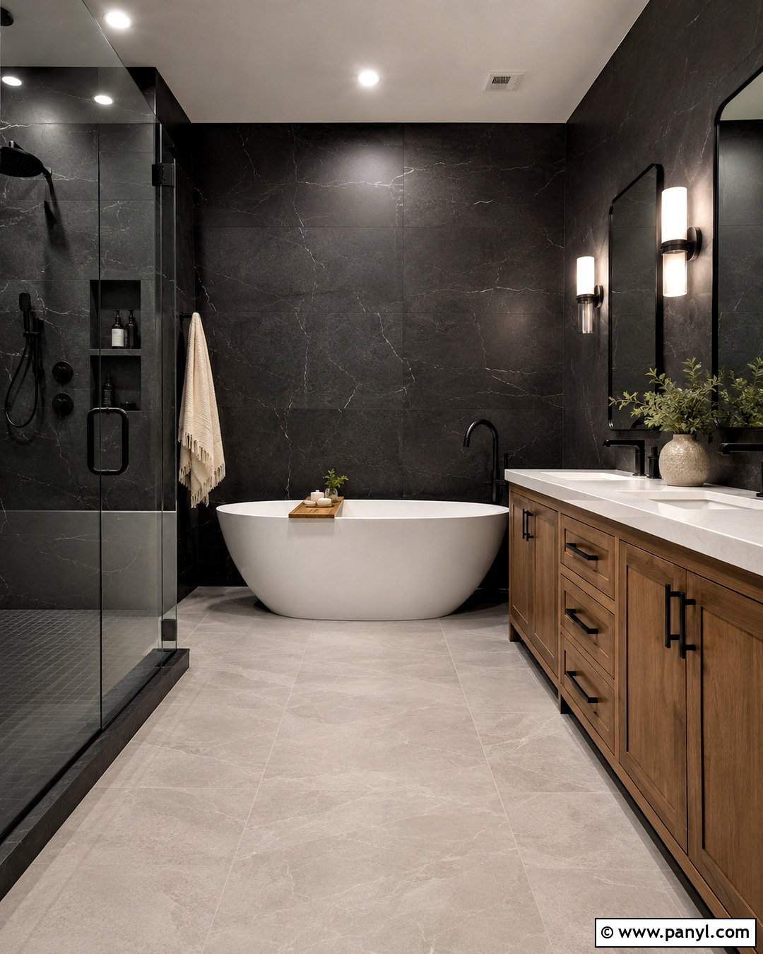 Black Restroom With Freestanding Tub - 20 black restroom ideas