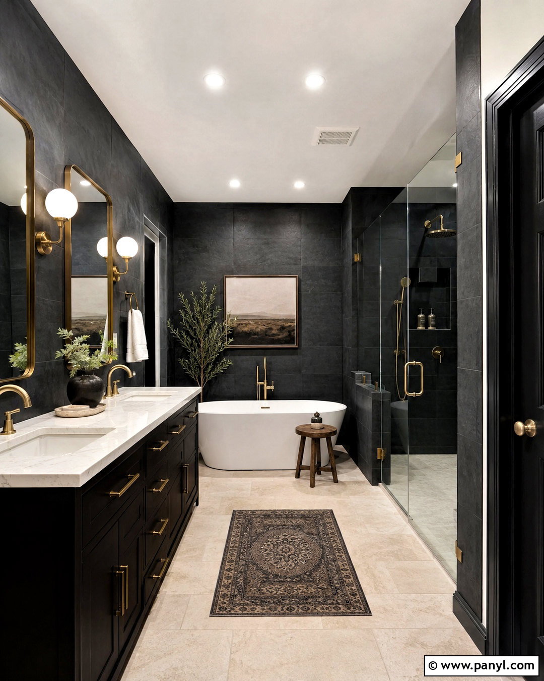 Black Restroom With Gold Fixtures - 20 black restroom ideas
