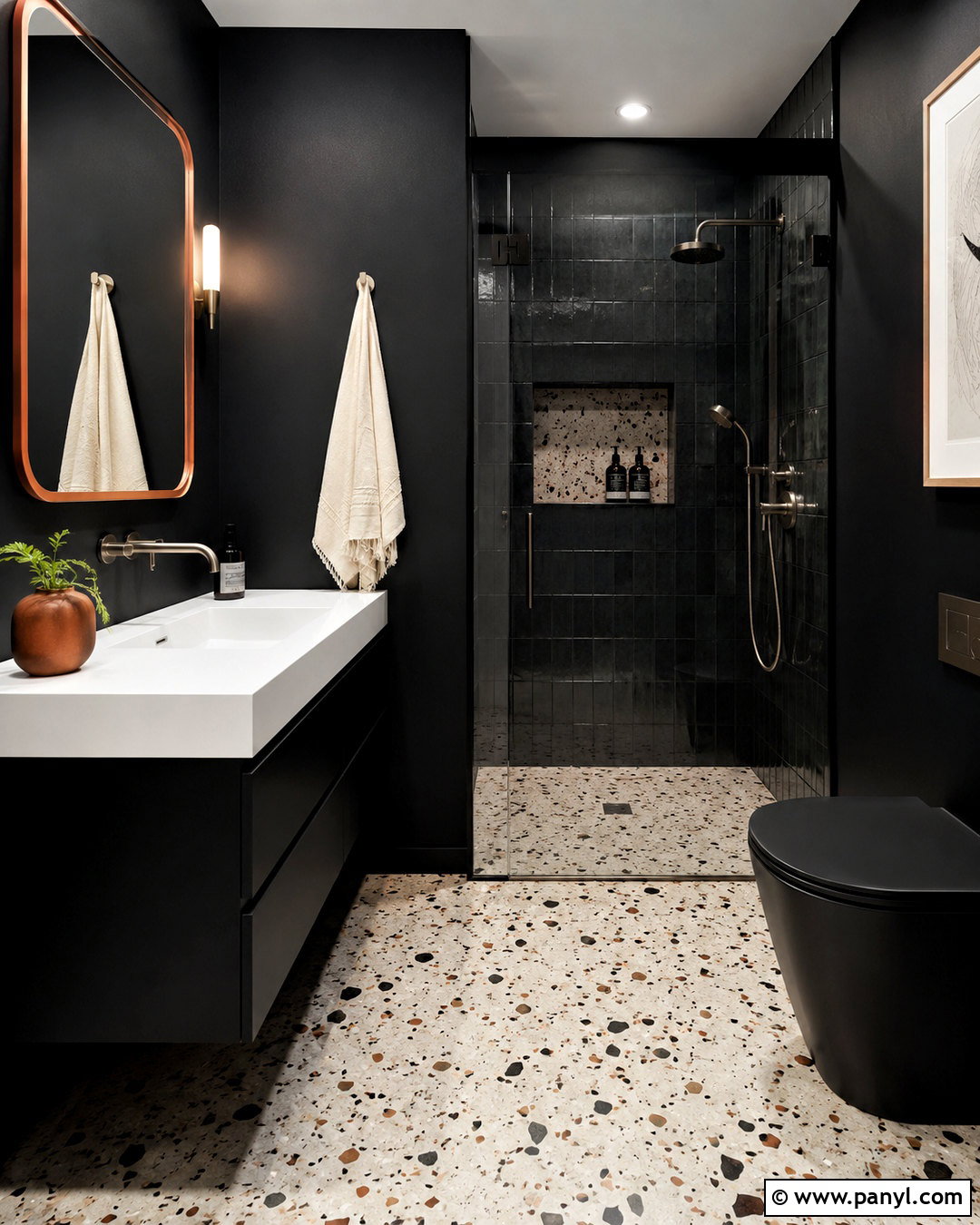 Black Restroom With Terrazzo - 20 black restroom ideas
