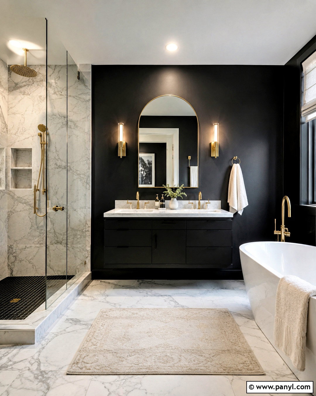 Black Restroom With White Marble - 20 black restroom ideas