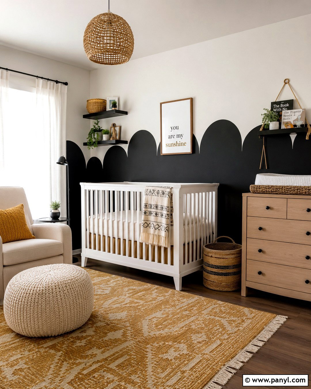 Black Scalloped Nursery Wall - 20 Black Nursery Wall Ideas