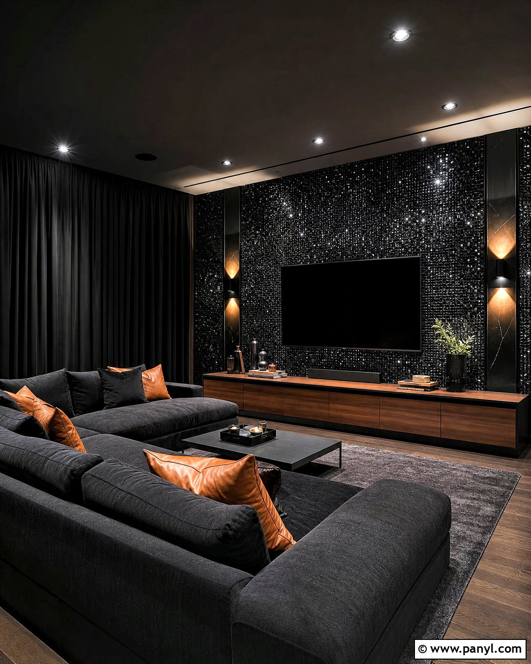 Black Sequin Sparkly Wall Media Room - 20 sparkly walls