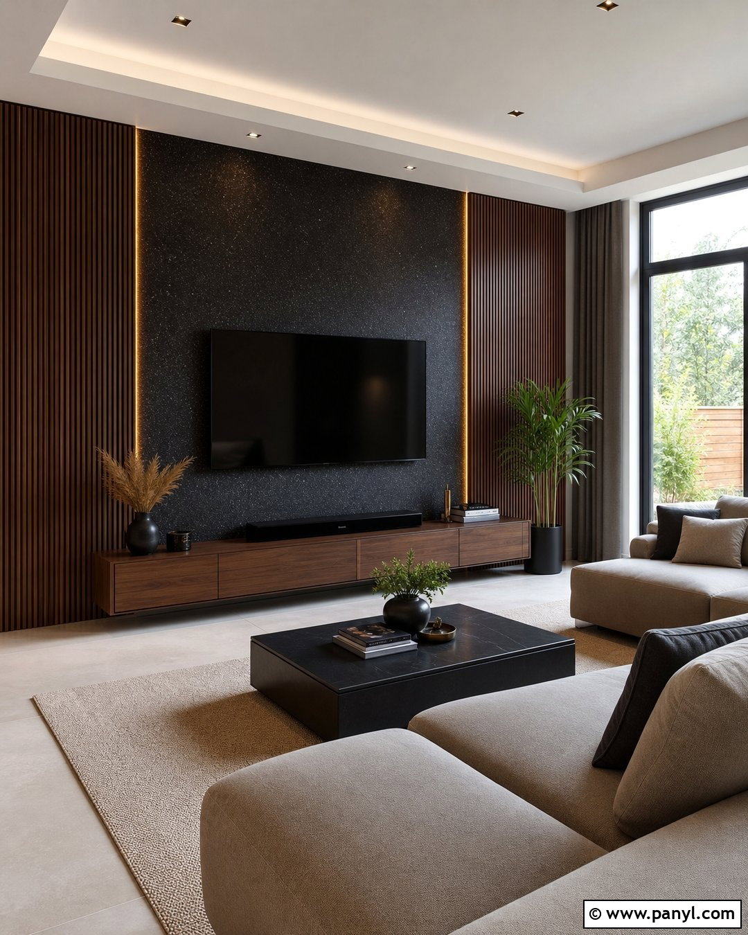 Black Shimmer TV Wall - 35 black shimmer wall ideas
