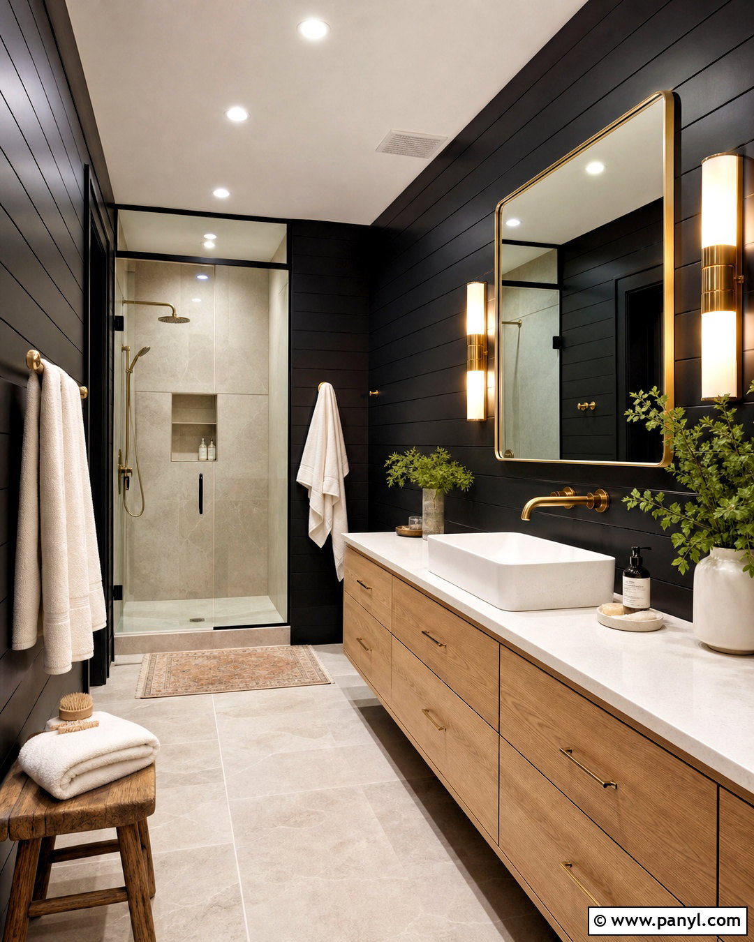 Black Shiplap Bathroom With Wood Vanity - 20 black shiplap bathroom ideas