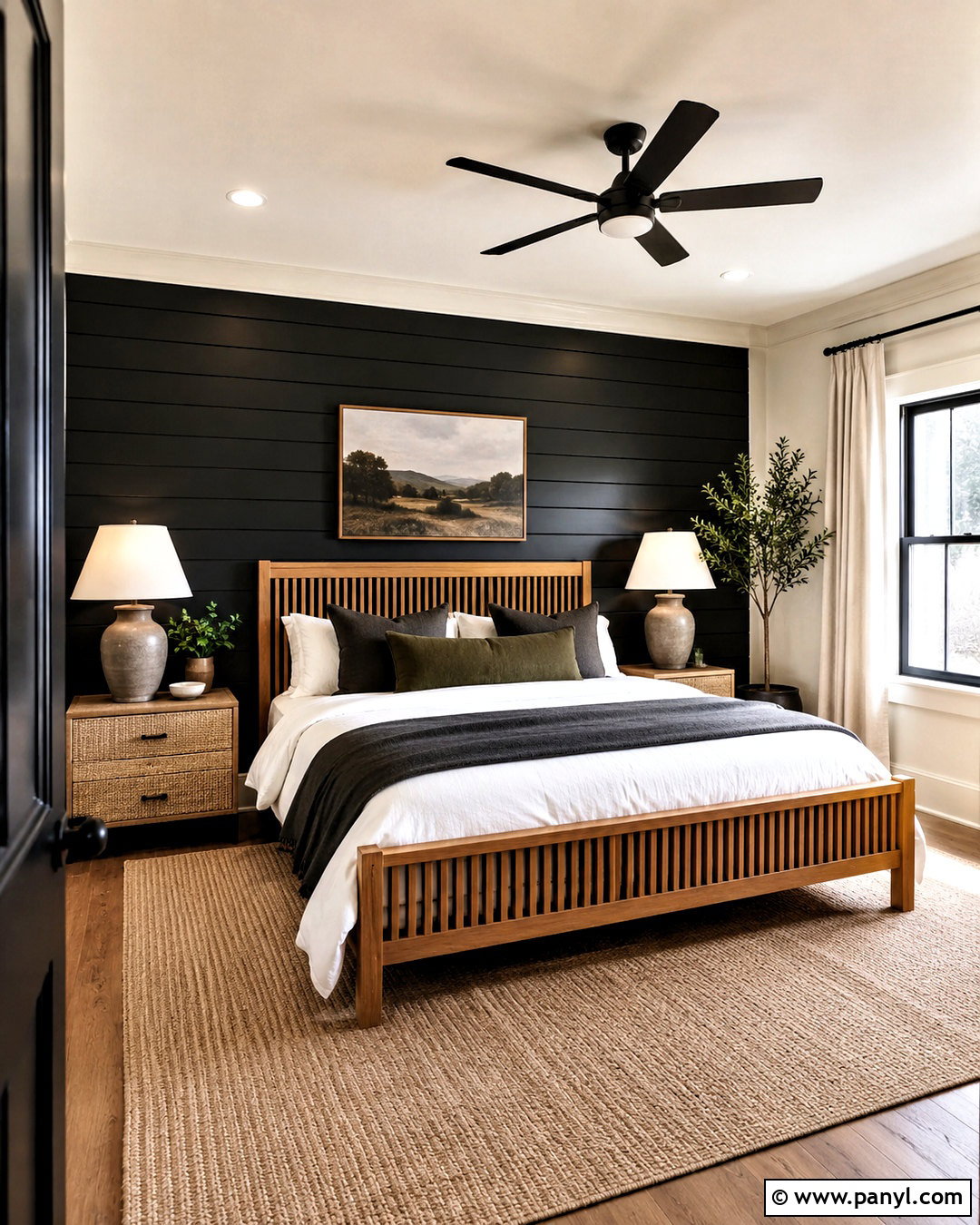 Black Shiplap Bedroom - 20 black panelling bedroom ideas