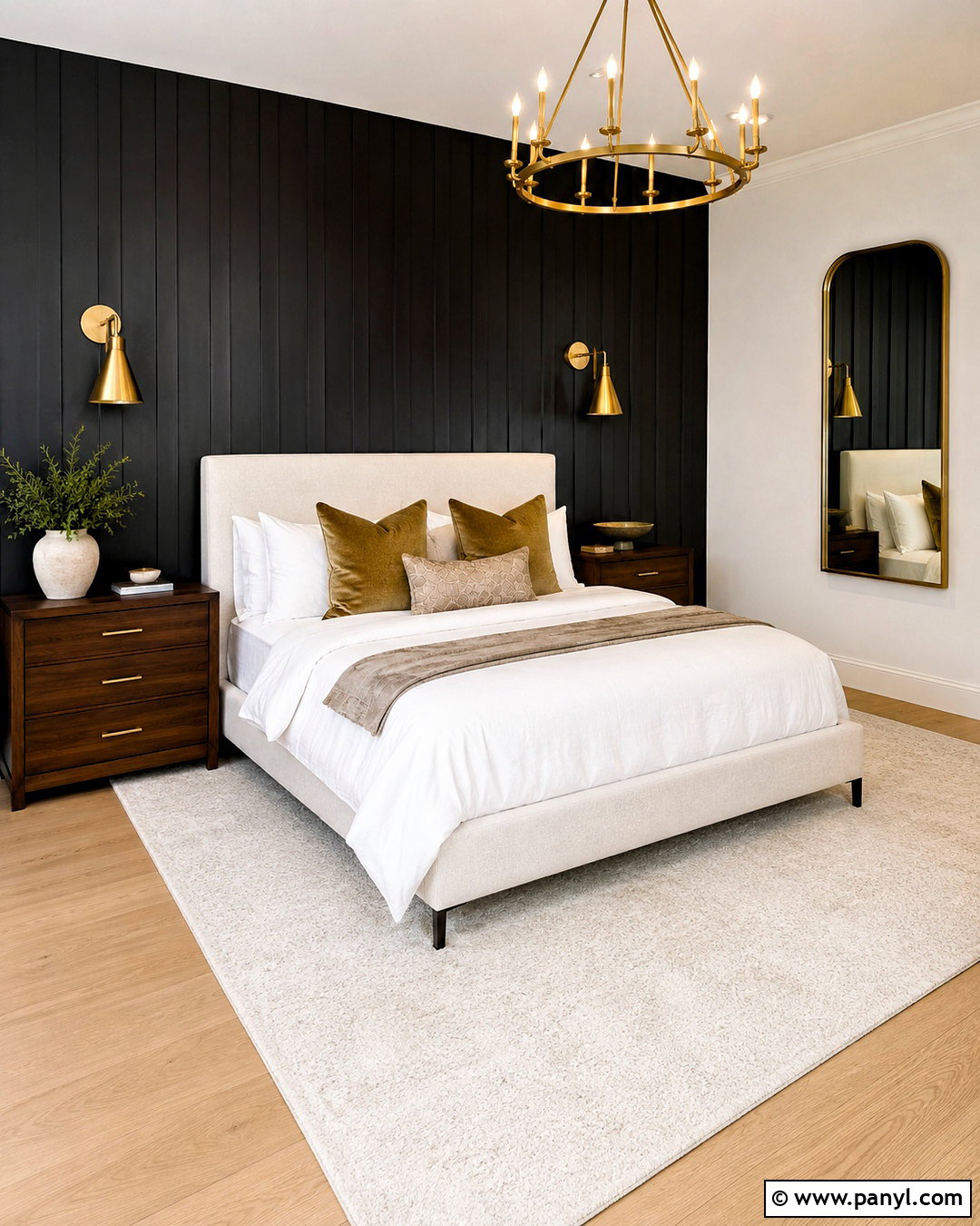 Black Shiplap Bedroom With Brass Accents - 20 black shiplap wall bedroom ideas