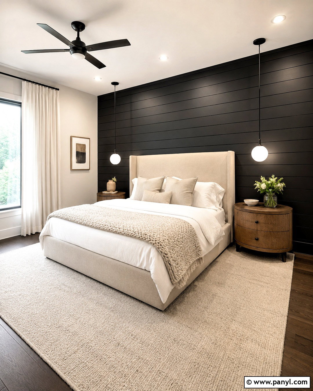 Black Shiplap Bedroom With Upholstered Bed - 20 black shiplap wall bedroom ideas