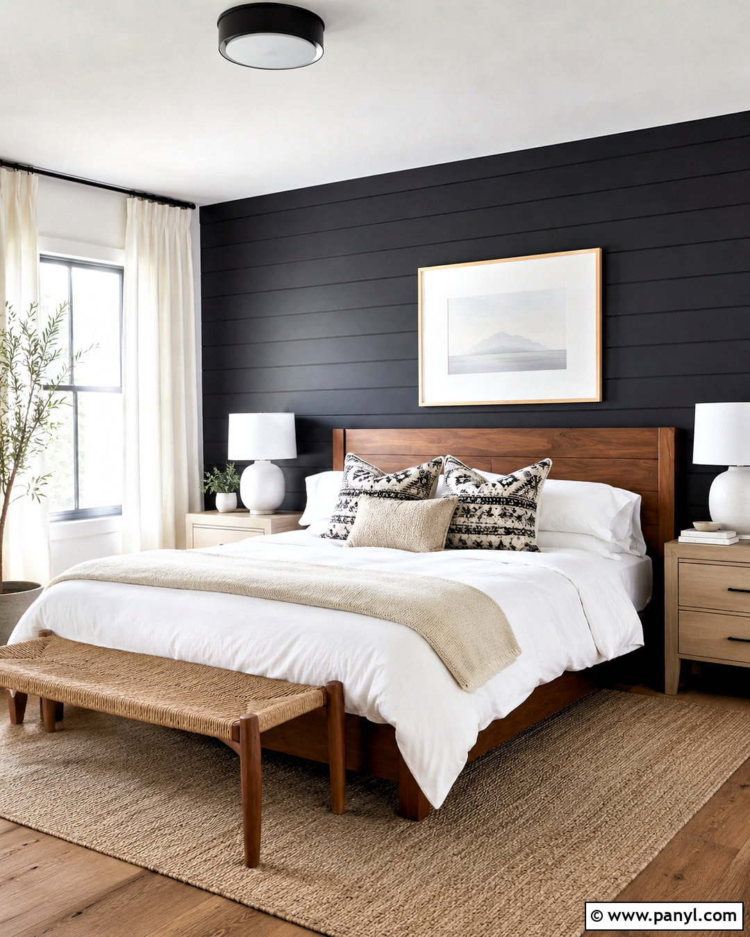 Black Shiplap Bedroom With White Bedding - 20 black shiplap wall bedroom ideas