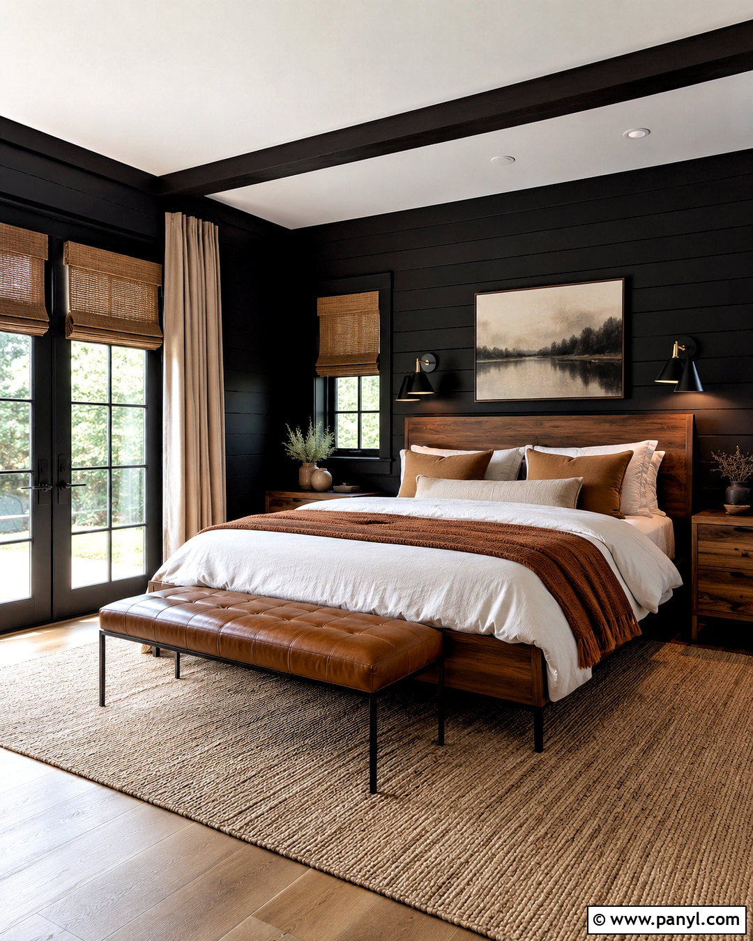 Black Shiplap Bedroom With Wood Furniture - 20 black shiplap wall bedroom ideas