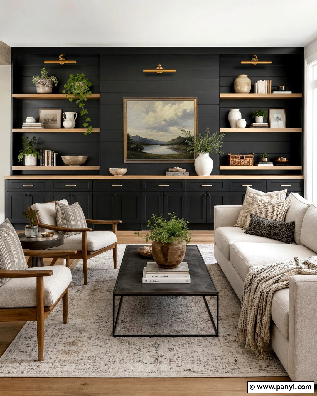 Black Shiplap Built-In Wall - 20 Black Painted Shiplap Walls