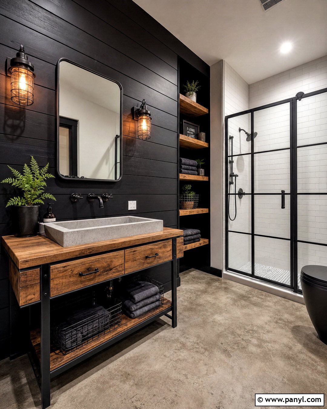 Black Shiplap Industrial Bathroom - 20 black shiplap bathroom ideas
